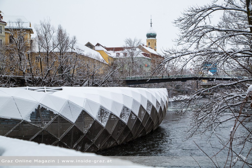 Murinsel Schnee Graz Winter