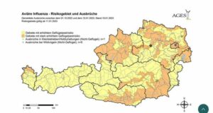 Ausbreitung Geflügelpest in Österreich Anfang 2023