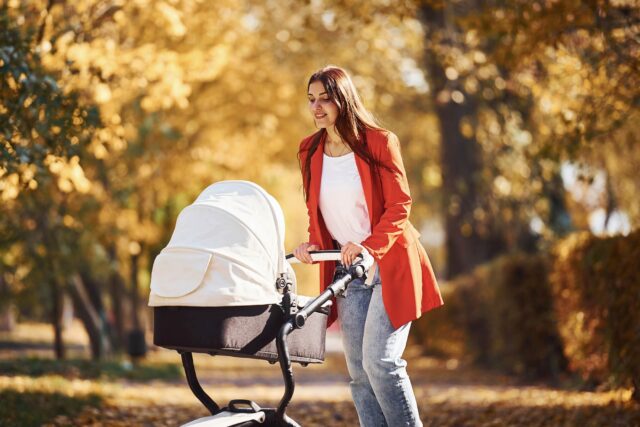 Frau mit Kinderwagen Frau mit Kinderwagen