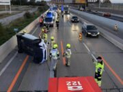 Auto kippt auf A9 um: Unfall sorgt für erheblichen Stau Auto auf A9 umgekippt